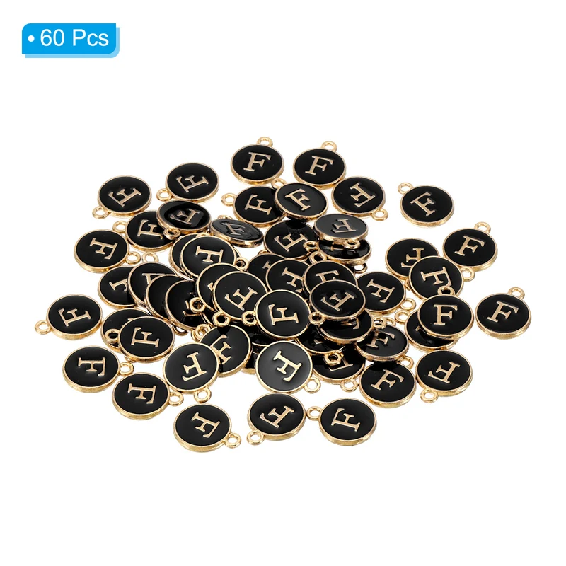 Letter Charm F, 60Pcs Double Sided Alphabet Initial Charm Pendants Beads Black