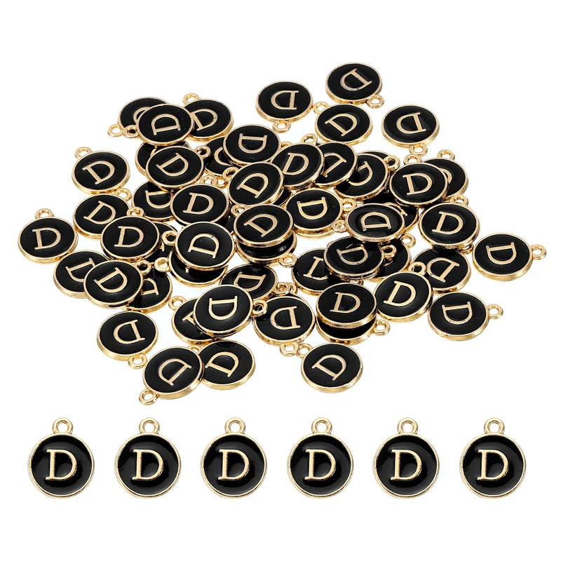 Letter Charm D, 60Pcs Double Sided Alphabet Initial Charm Pendants Beads Black