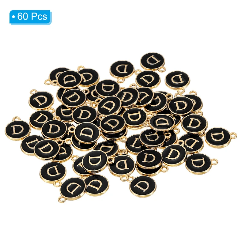 Letter Charm D, 60Pcs Double Sided Alphabet Initial Charm Pendants Beads Black