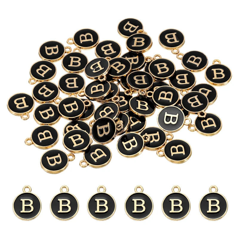 Letter Charm B, 60Pcs Double Sided Alphabet Initial Charm Pendants Beads Black