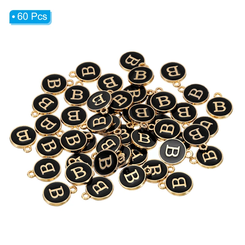 Letter Charm B, 60Pcs Double Sided Alphabet Initial Charm Pendants Beads Black