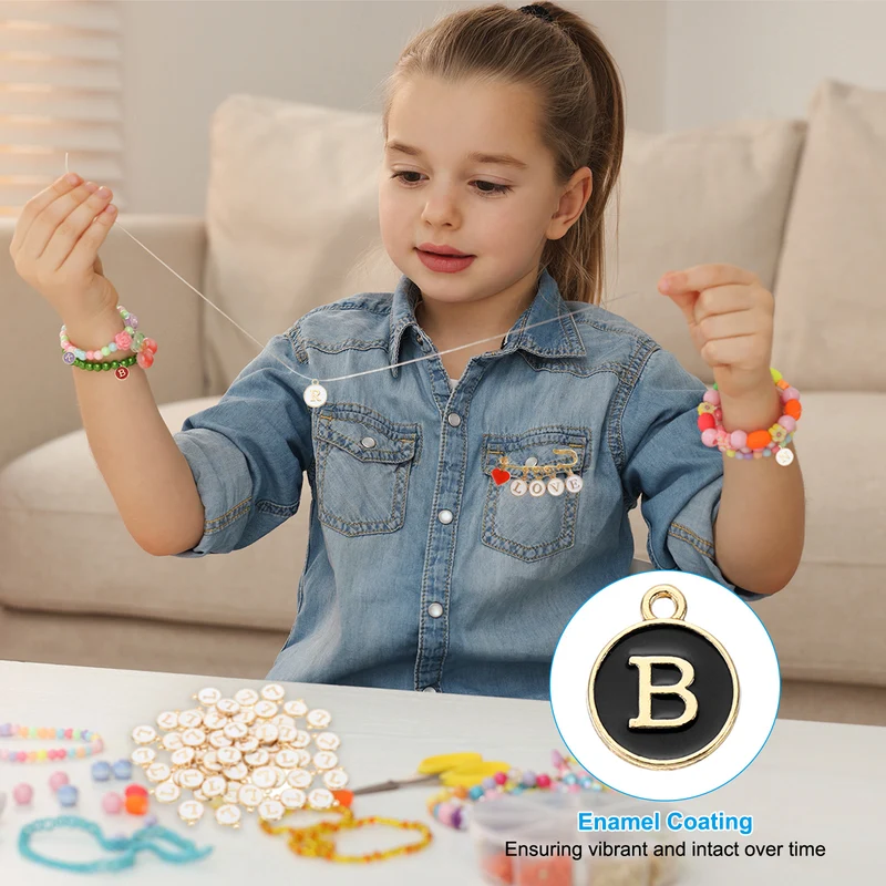Letter Charm B, 60Pcs Double Sided Alphabet Initial Charm Pendants Beads Black