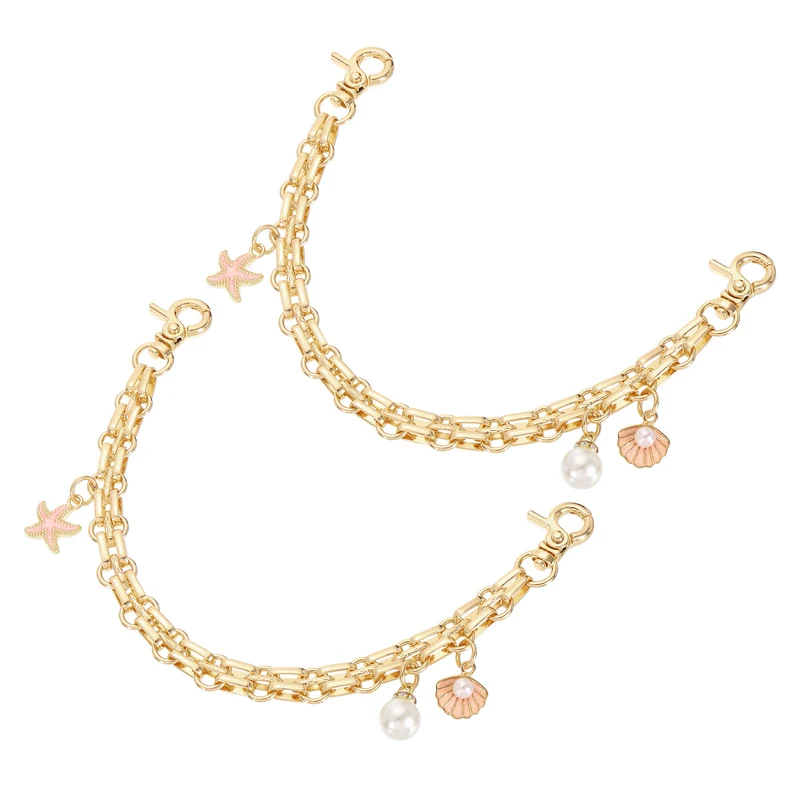 2Pcs 10" Shell Pearl Combination Pendant Handbag Chain Straps, Pink