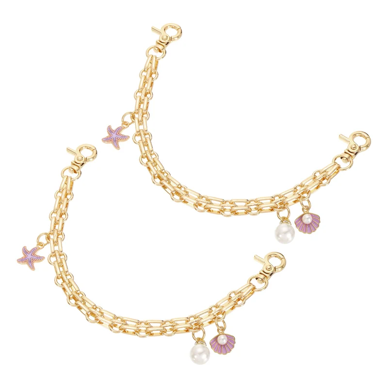2Pcs 10" Shell Pearl Combination Pendant Handbag Chain Straps, Purple