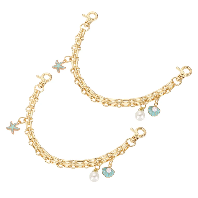 2Pcs 10" Shell Pearl Combination Pendant Handbag Chain Straps, Lake Green