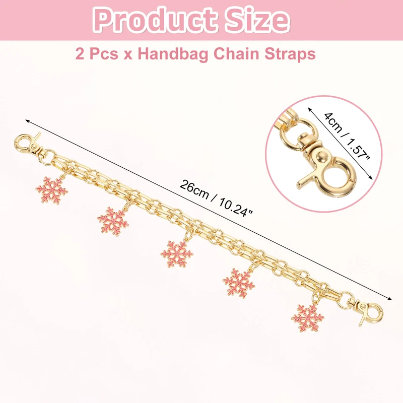 2Pcs 10" Snowflake Pendant Handbag Chain Straps, Rose Red