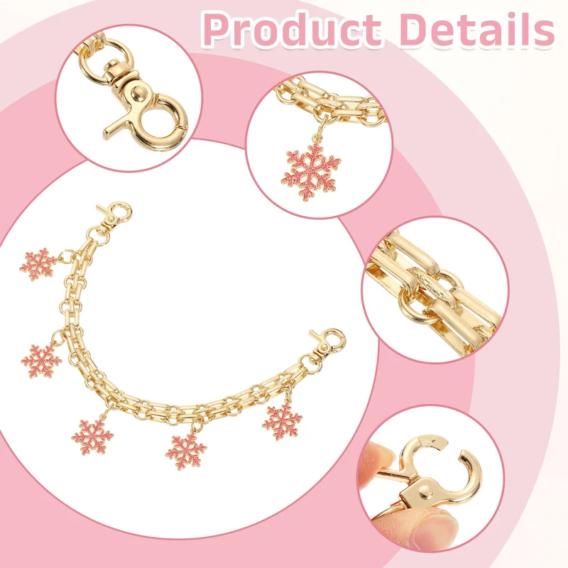 2Pcs 10" Snowflake Pendant Handbag Chain Straps, Rose Red