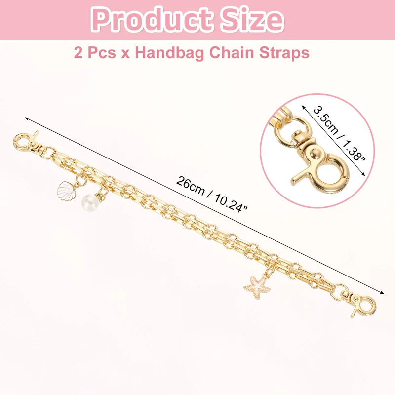 2Pcs 10" Shell Pearl Combination Pendant Handbag Chain Straps, White