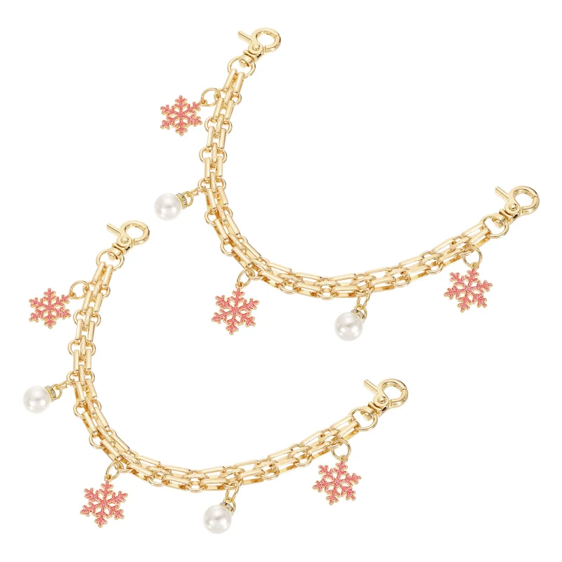 2Pcs 10" Snowflake Pearl Pendant Handbag Chain Straps, Rose Red