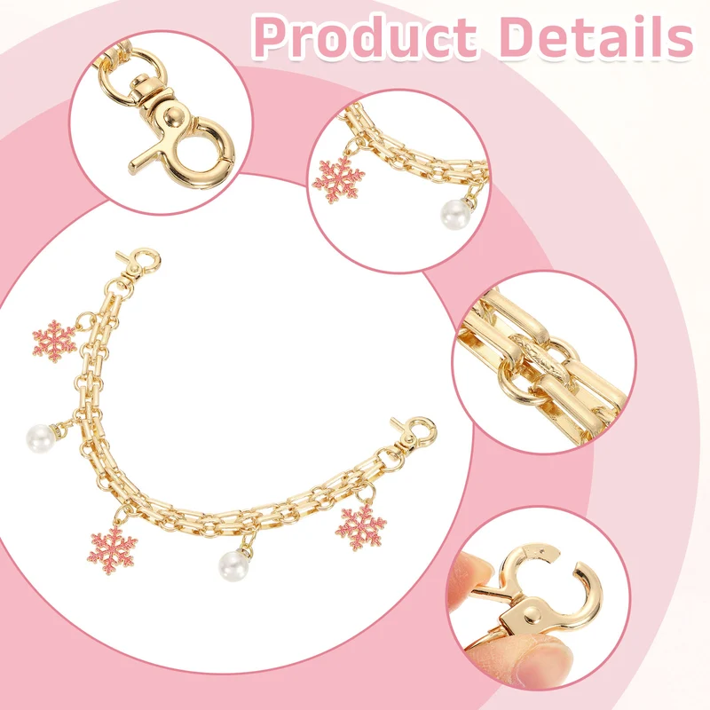 2Pcs 10" Snowflake Pearl Pendant Handbag Chain Straps, Rose Red