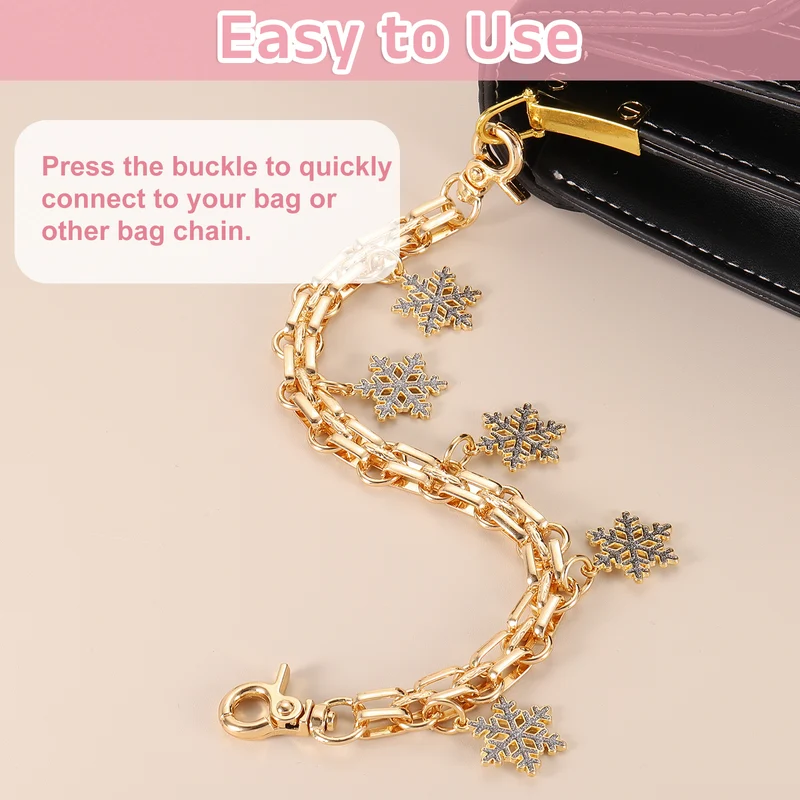 2Pcs 10" Snowflake Pearl Pendant Handbag Chain Straps, Rose Red