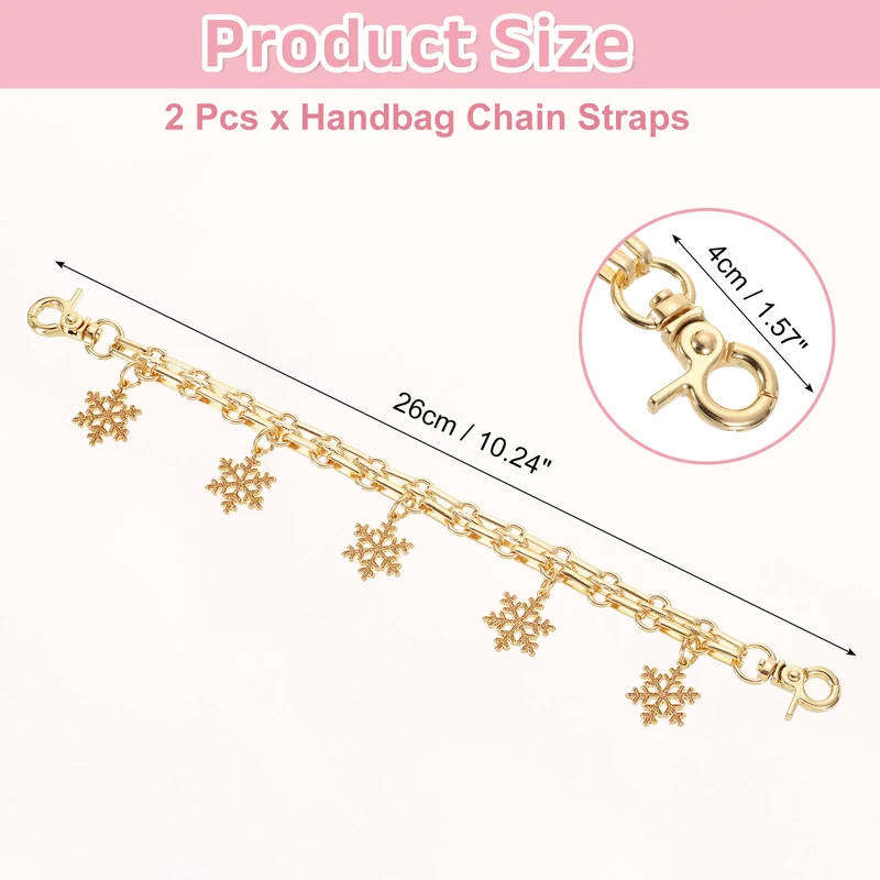 2Pcs 10" Snowflake Pendant Handbag Chain Straps, Champagne