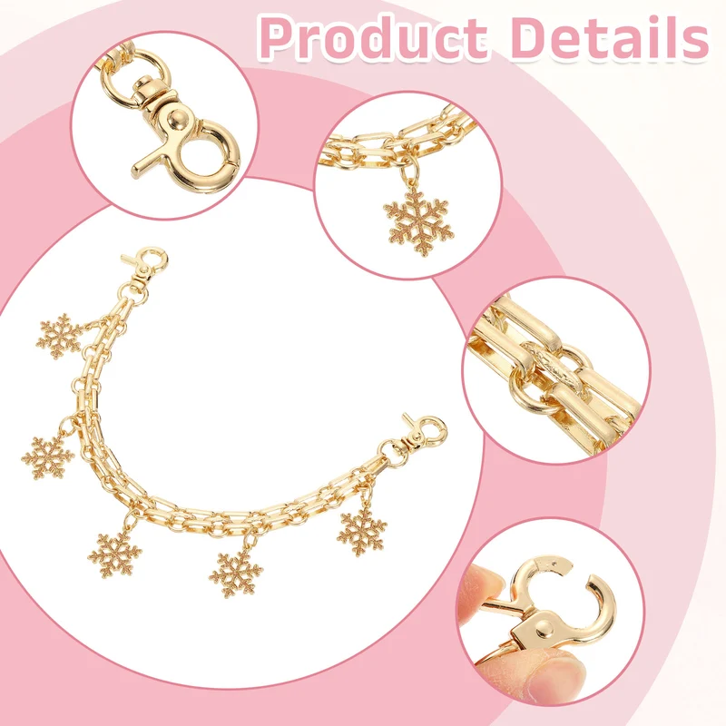 2Pcs 10" Snowflake Pendant Handbag Chain Straps, Champagne