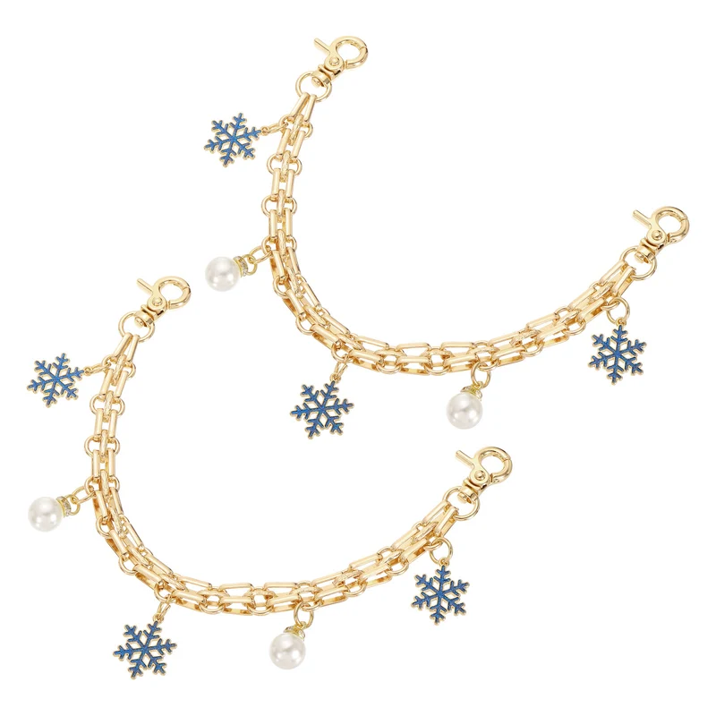 2Pcs 10" Snowflake Pearl Pendant Handbag Chain Straps, Blue