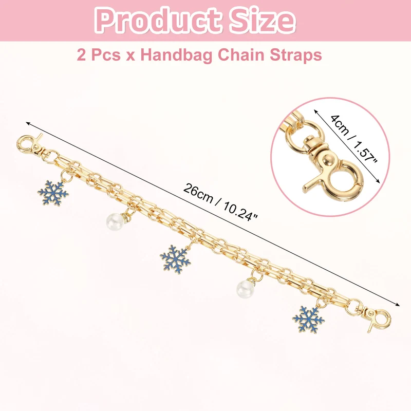 2Pcs 10" Snowflake Pearl Pendant Handbag Chain Straps, Blue