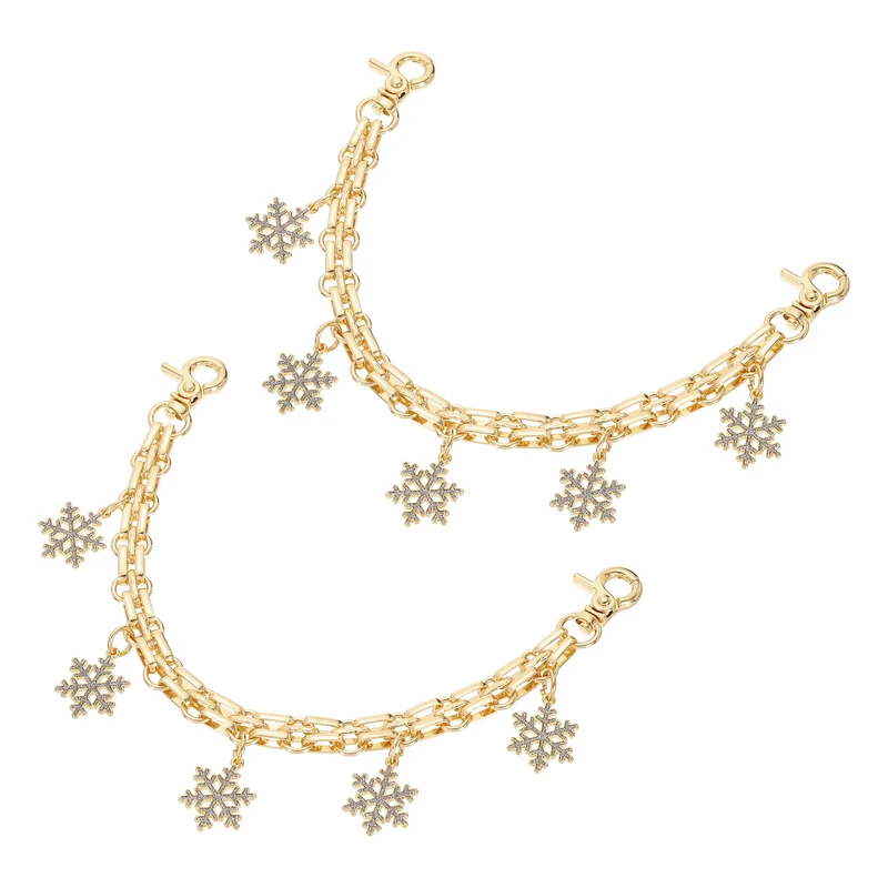 2Pcs 10" Snowflake Pendant Handbag Chain Straps, Silver Flash