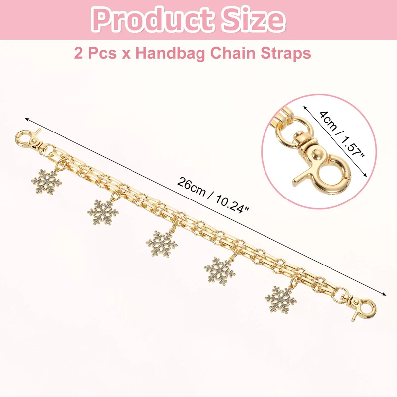 2Pcs 10" Snowflake Pendant Handbag Chain Straps, Silver Flash