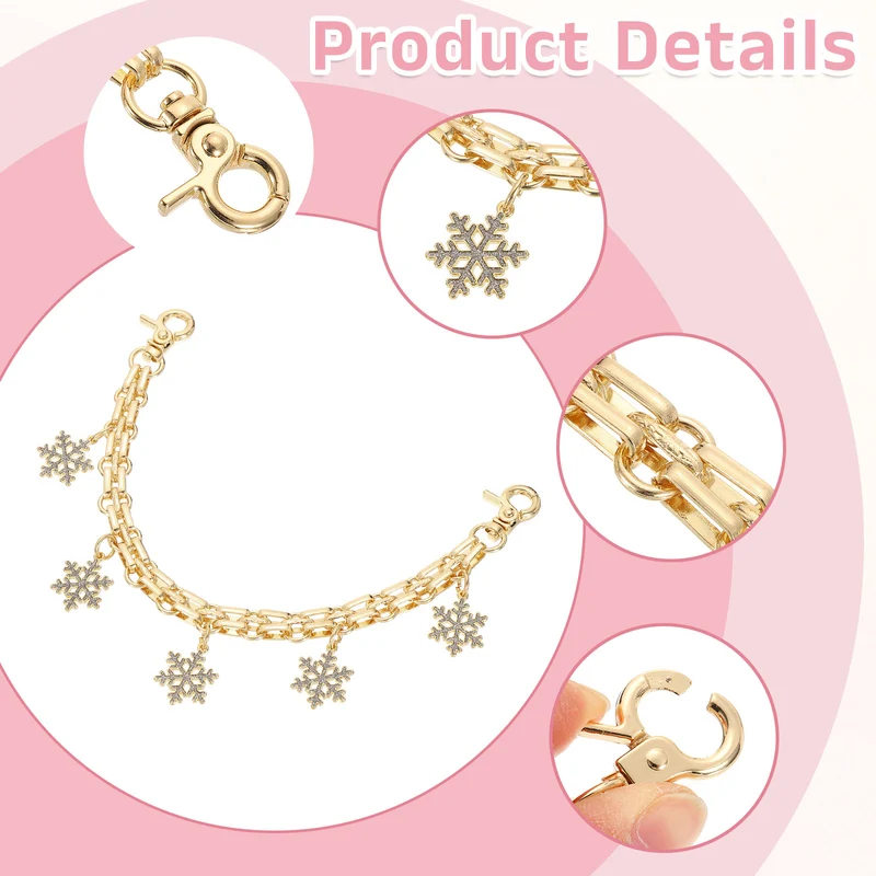 2Pcs 10" Snowflake Pendant Handbag Chain Straps, Silver Flash