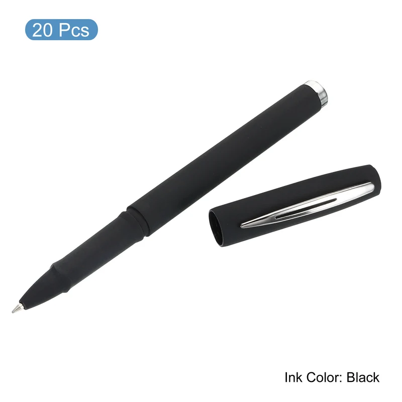 Black Ink Gel Pens, 20 Pack Roller Ball Pens 0.5mm Fine Point Smooth Writing Office Supplies with Cap, Black