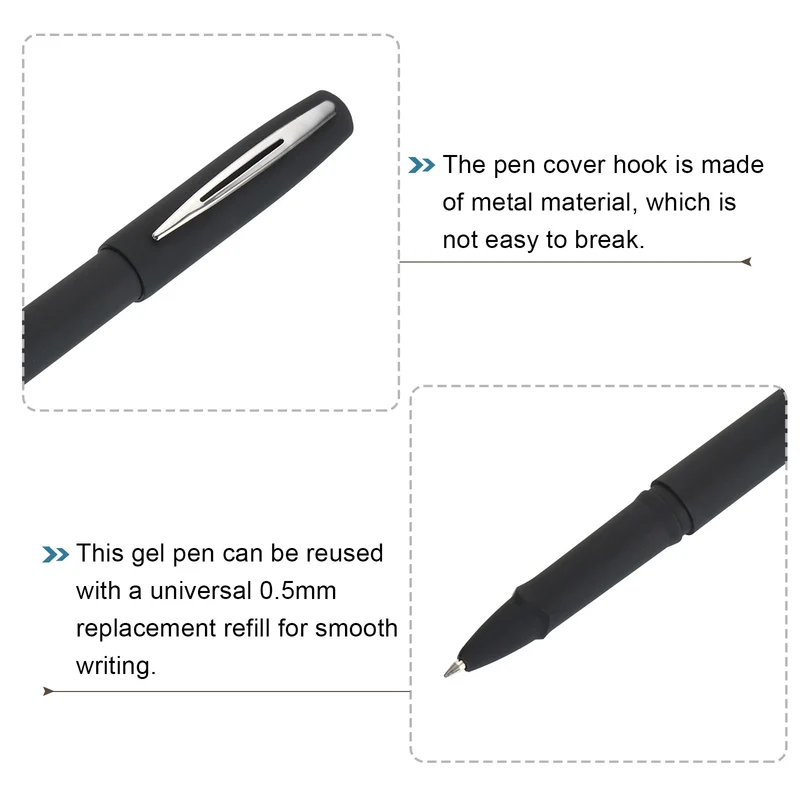 Black Ink Gel Pens, 20 Pack Roller Ball Pens 0.5mm Fine Point Smooth Writing Office Supplies with Cap, Black