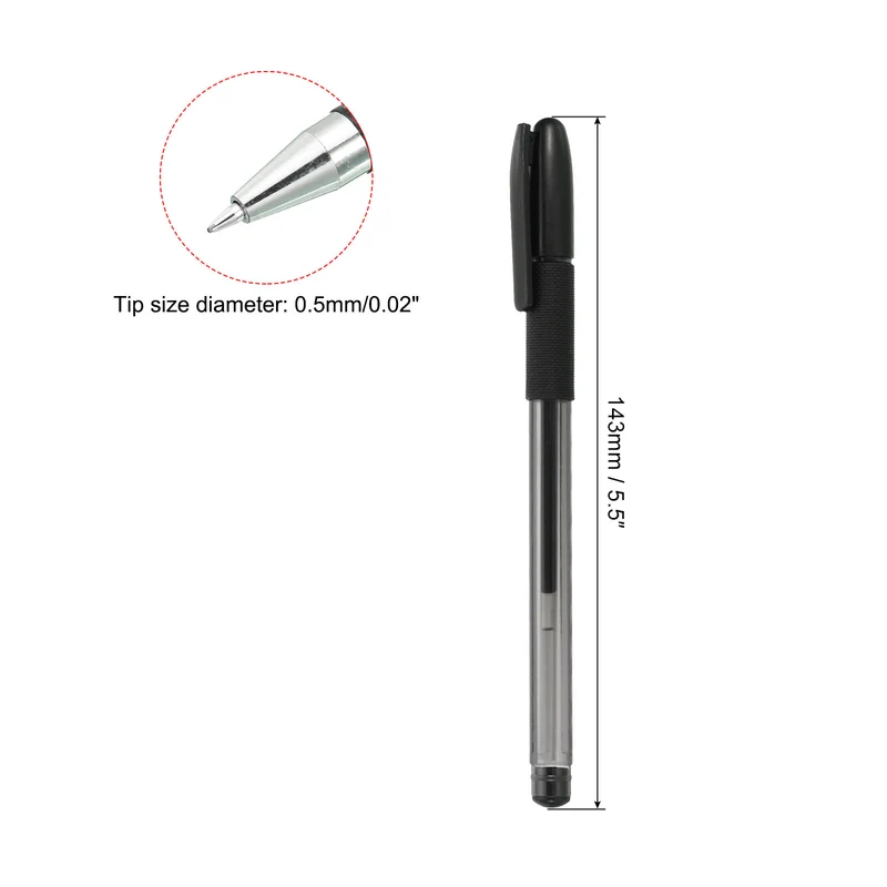 Black Gel Pens,24Pcs Fine Point Clear Black Rod,0.5mm Roller Ball 143mm