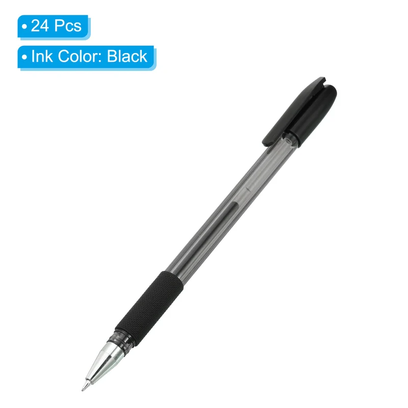 Black Gel Pens,24Pcs Fine Point Clear Black Rod,0.5mm Roller Ball 143mm