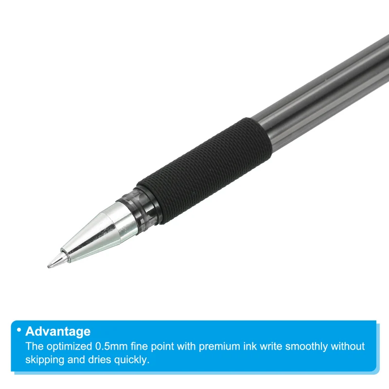Black Gel Pens,24Pcs Fine Point Clear Black Rod,0.5mm Roller Ball 143mm