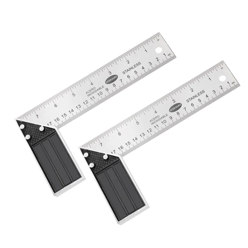 2Pcs 8"/200mm Stainless Steel Woodworking Try Square with Aluminium Handle