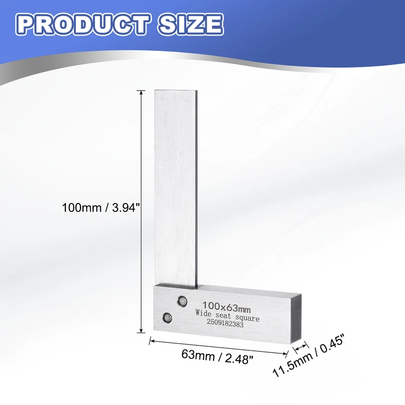 Machinist Square 3.94" x 2.48" x 0.45" Carbon Steel Engineer Square, Silver