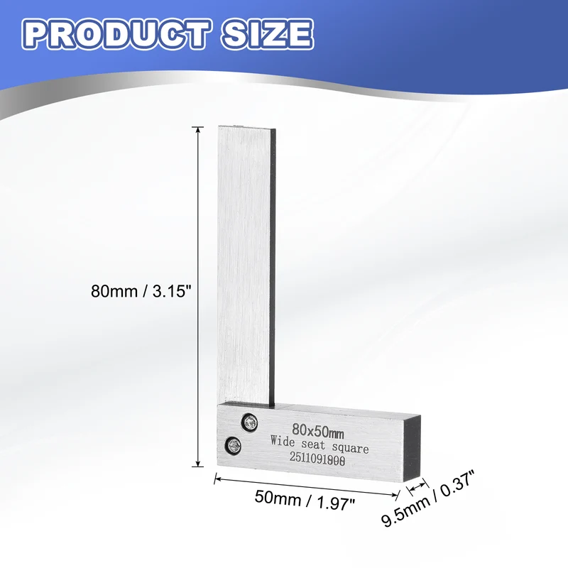Machinist Square 3.15" x 1.97" x 0.37" Carbon Steel Engineer Square, Silver