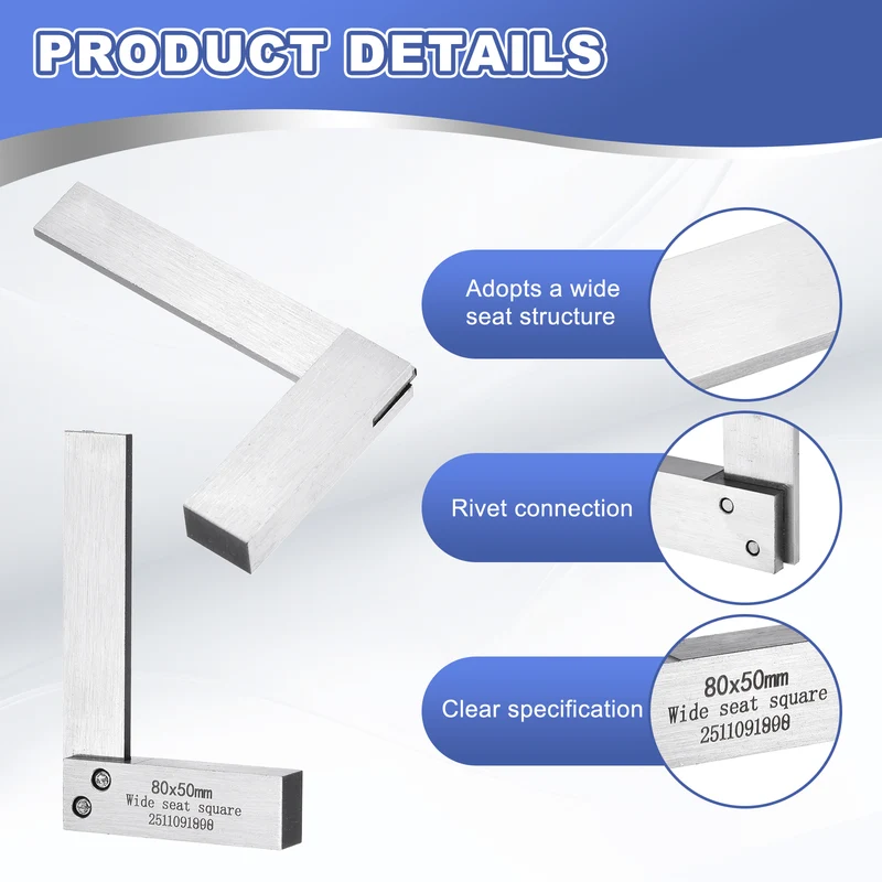 Machinist Square 3.15" x 1.97" x 0.37" Carbon Steel Engineer Square, Silver