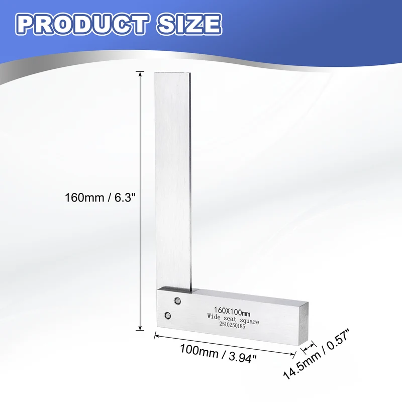 Machinist Square 6.3" x 3.94" x 0.57" Carbon Steel Engineer Square, Silver