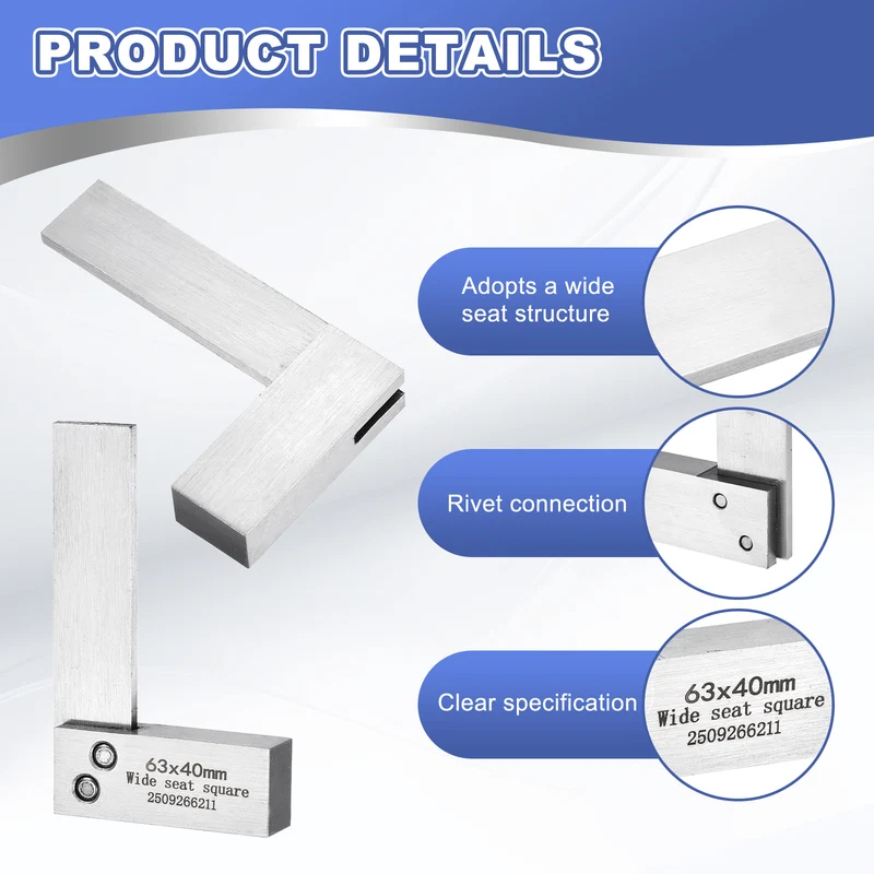 Machinist Square 2.48" x 1.57" x 0.37" Carbon Steel Engineer Square, Silver
