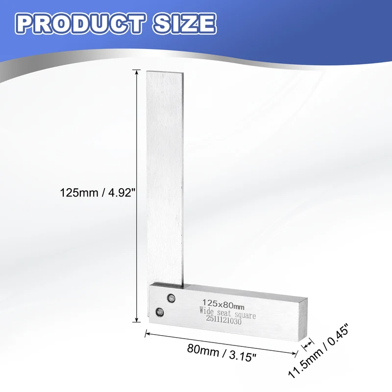 Machinist Square 4.92" x 3.15" x 0.45" Carbon Steel Engineer Square, Silver