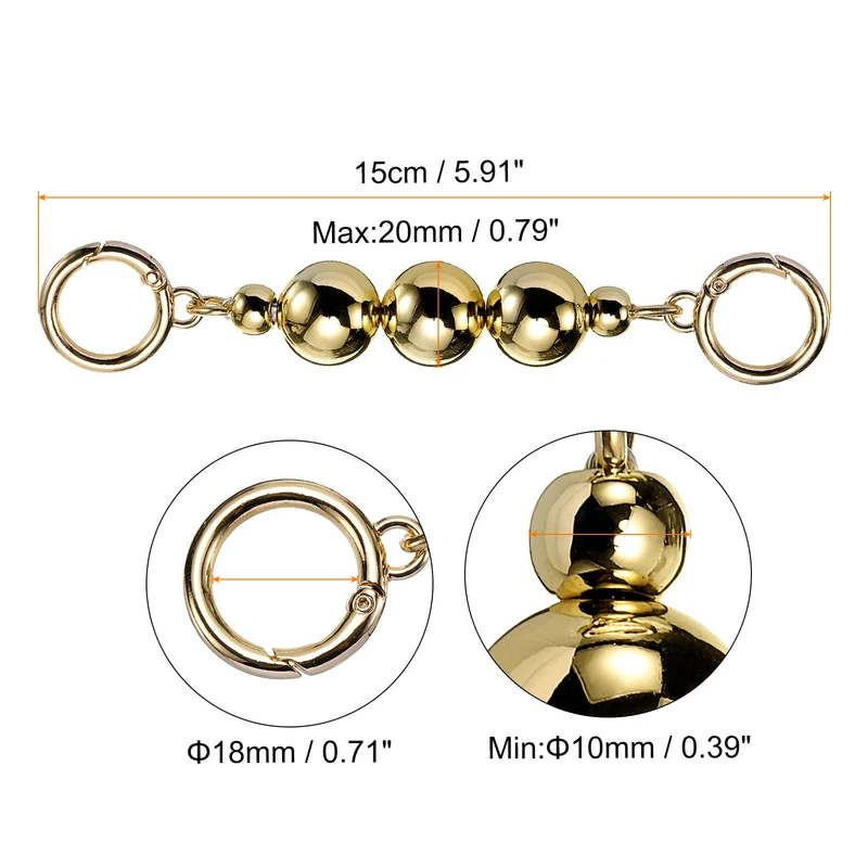 2Pcs 15cm/5.9" Bead Purse Chain Strap Extender for Women Handbag, Gold