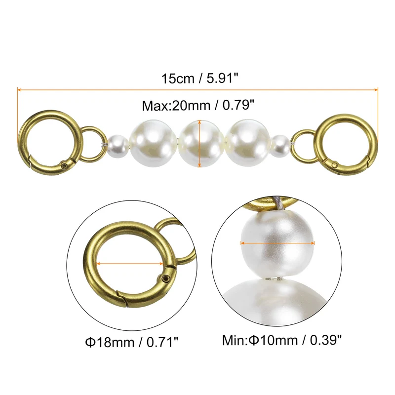 2Pcs 15cm/5.9" Pearl Purse Chain Strap Extender for Handbag, Bronze/White Pearl