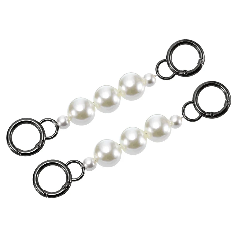 2Pcs 15cm/5.9" Pearl Purse Chain Strap Extender for Handbag, Gray/White Pearl