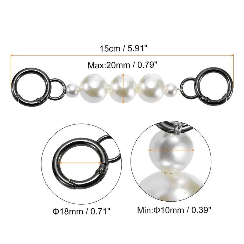 2Pcs 15cm/5.9" Pearl Purse Chain Strap Extender for Handbag, Gray/White Pearl
