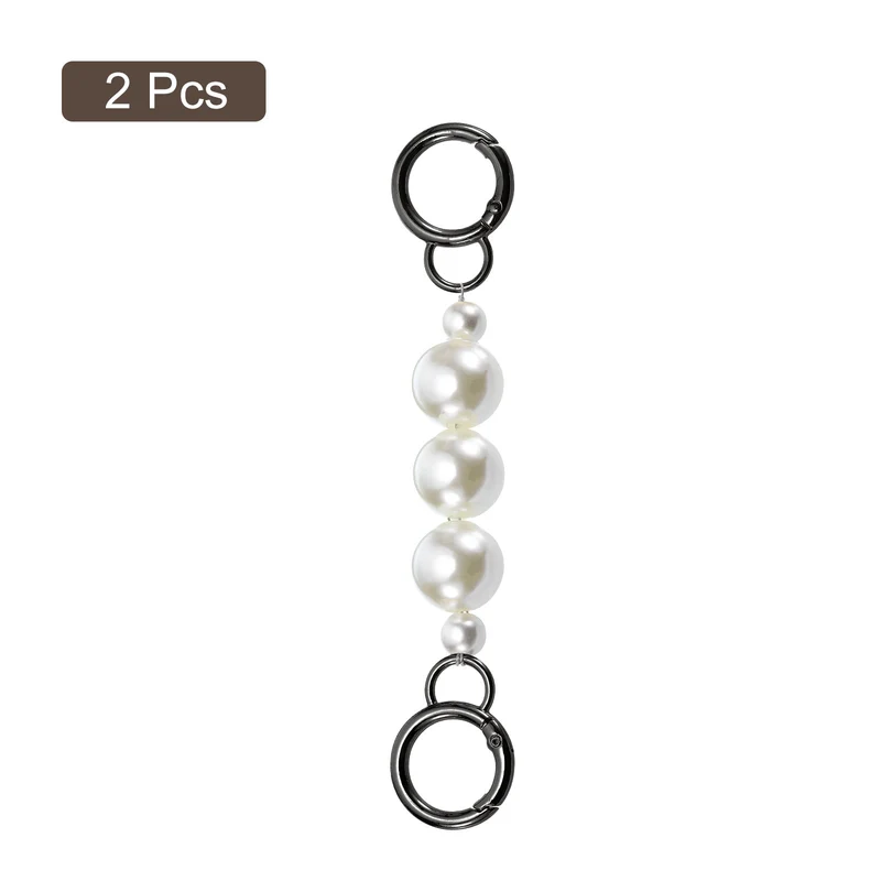 2Pcs 15cm/5.9" Pearl Purse Chain Strap Extender for Handbag, Gray/White Pearl