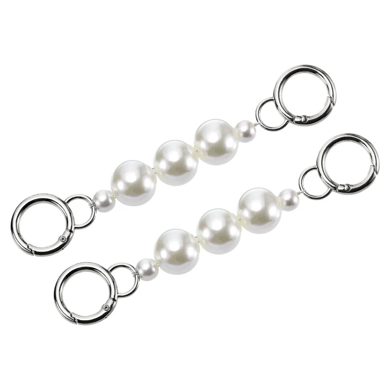 2Pcs 15cm/5.9" Pearl Purse Chain Strap Extender for Handbag, Silver/White Pearl