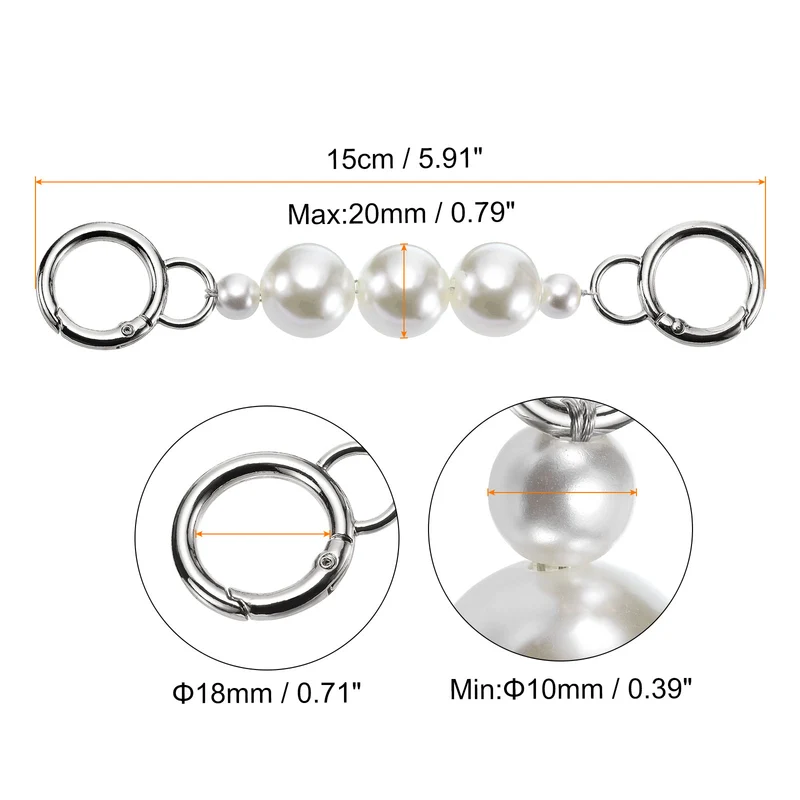 2Pcs 15cm/5.9" Pearl Purse Chain Strap Extender for Handbag, Silver/White Pearl