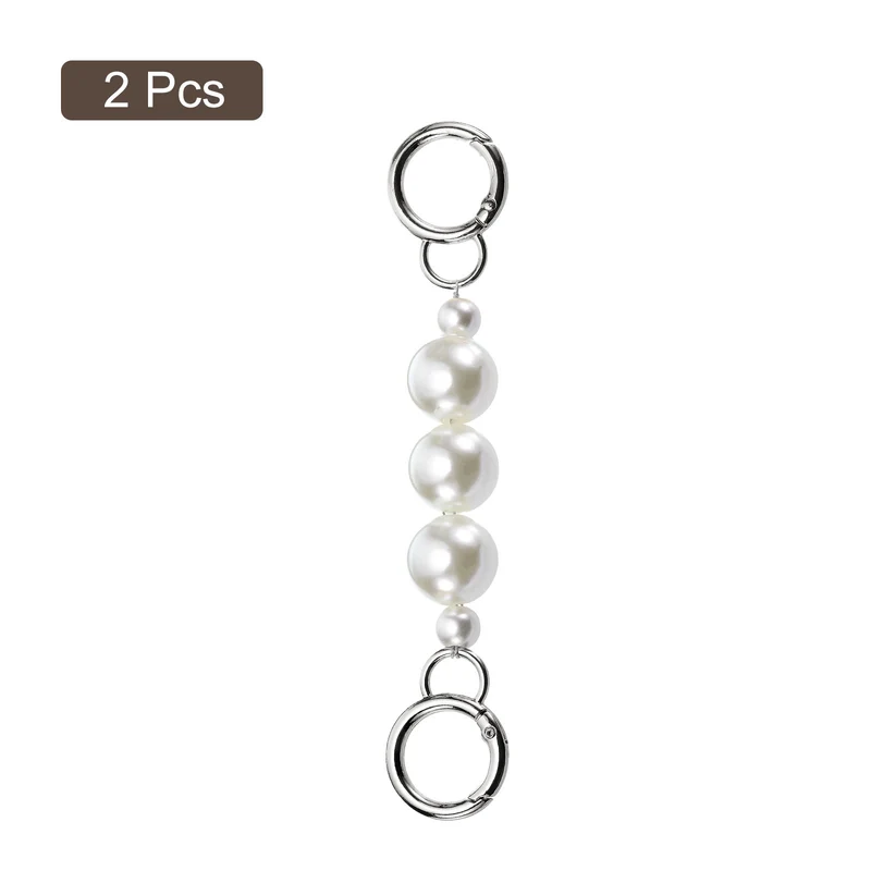 2Pcs 15cm/5.9" Pearl Purse Chain Strap Extender for Handbag, Silver/White Pearl