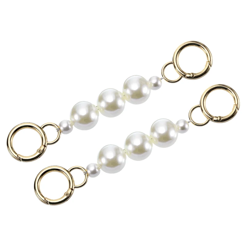 2Pcs 15cm/5.9" Pearl Purse Chain Strap Extender for Handbag, Gold/White Pearl