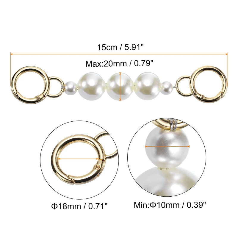 2Pcs 15cm/5.9" Pearl Purse Chain Strap Extender for Handbag, Gold/White Pearl