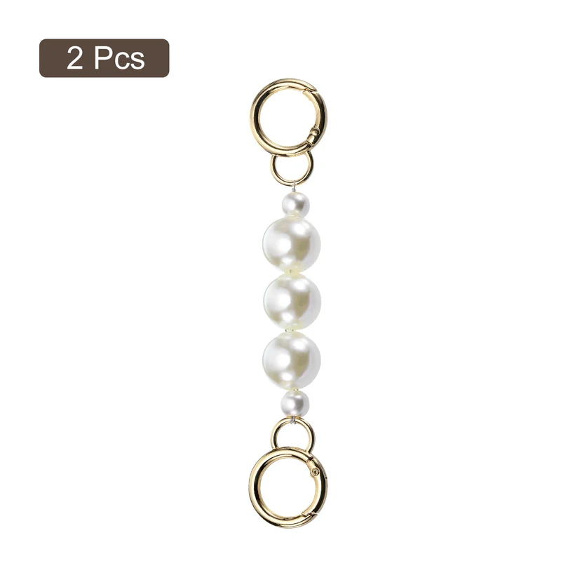 2Pcs 15cm/5.9" Pearl Purse Chain Strap Extender for Handbag, Gold/White Pearl