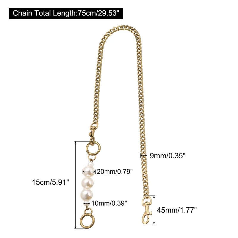 75cm/29.5" Pearl Purse Chain Strap Handbag Replacement Straps Extender, Bronze