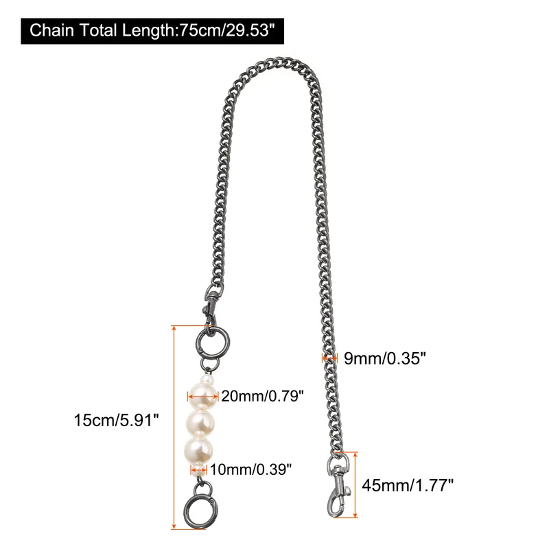 75cm/29.5" Pearl Purse Chain Strap Handbag Replacement Straps Extender Dark Gray