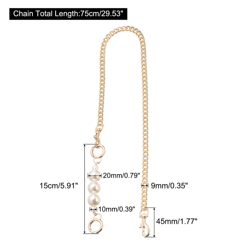 75cm/29.5" Pearl Purse Chain Strap Handbag Replacement Straps Extender, Gold