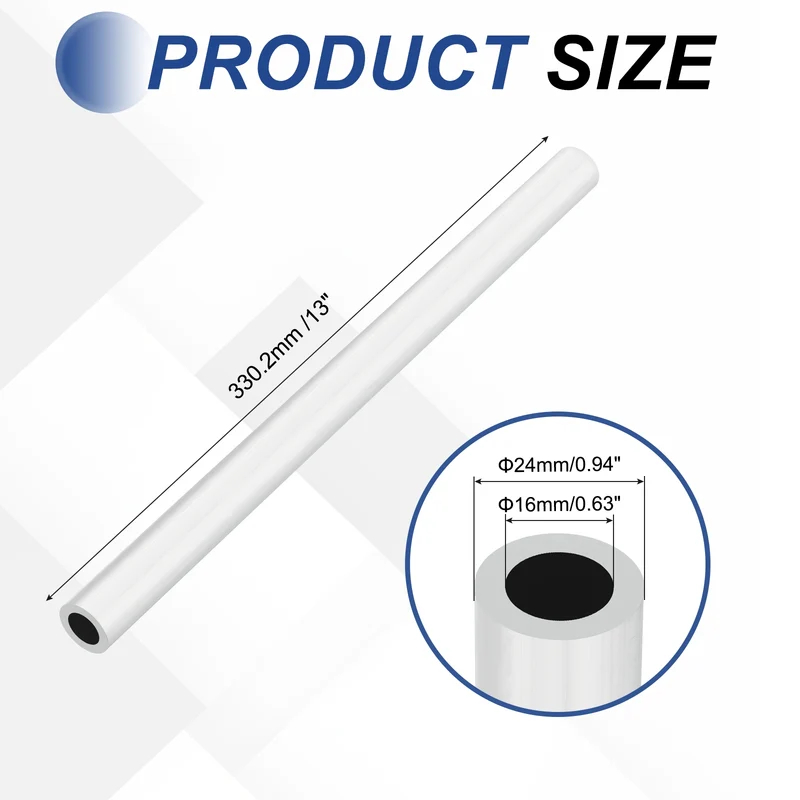 6063 Aluminum Tubing Round Tube 24mm ODx16mm ID 13"Metal Straight Pipe Silver