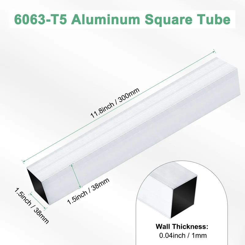 1Pcs 300mm 6063 Aluminum Square Tube, 38x38x1mm Straight Pipe Tubing for Frame